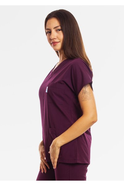 Simirna Üniforma Surgical Doctor Nurse Scrubs Plum Jersey Single Top