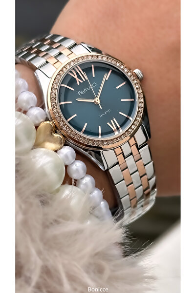 Ferrucci سوار فولاذي بلون فضي وردي من العلامة التجارية، قطر القضية 32 ملم، سا...