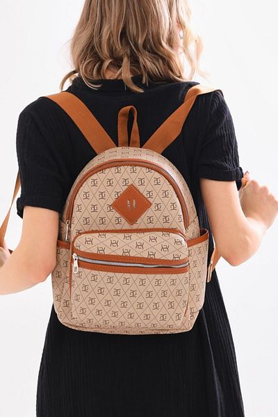 truvalıhelen Patterned Women's Backpack with Pockets and School Handles Length Adjustable Mink Tan