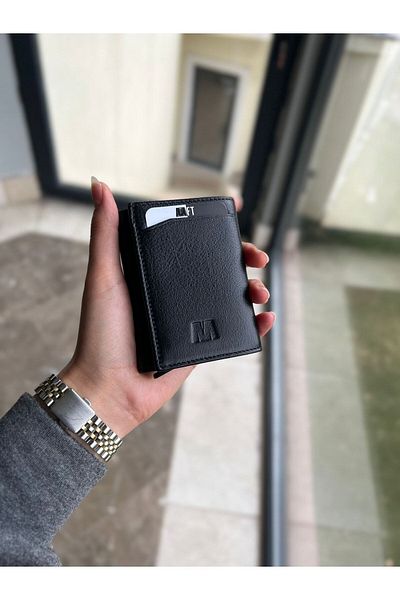 Deriza Unisex Retro 2660 Black Genuine Leather Mechanism Wallet