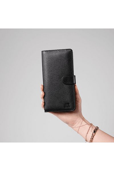 Deriza Twist 2323 - Unisex Μαύρο Γνήσιο Δερμάτινο Πορτοφόλι με Θήκη Τηλεφώνου