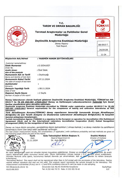 YASEMİN HANIM Anne Bebek Serisi Memecik Ilk Hasat 0,1-0,3 Asit 1 Yaş Zeytinyağı 250 Ml. Uv Korumalı Cam Şişe
