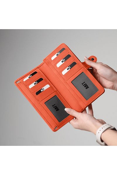 Deriza Orange Genuine Leather - Twist 2323 Unisex Wallet with Phone Compartment