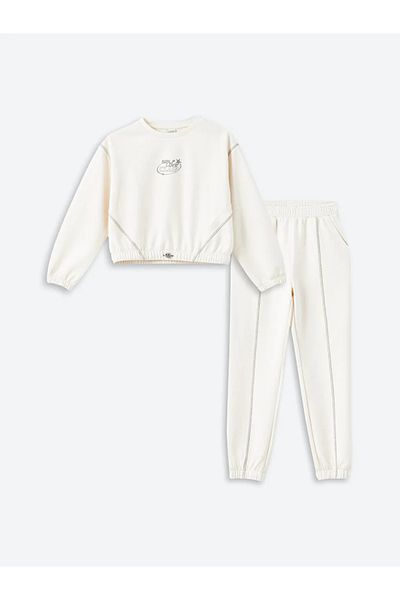 LC Waikiki Σετ φόρμας για κορίτσια LCW Kids Ecru Crew Neck