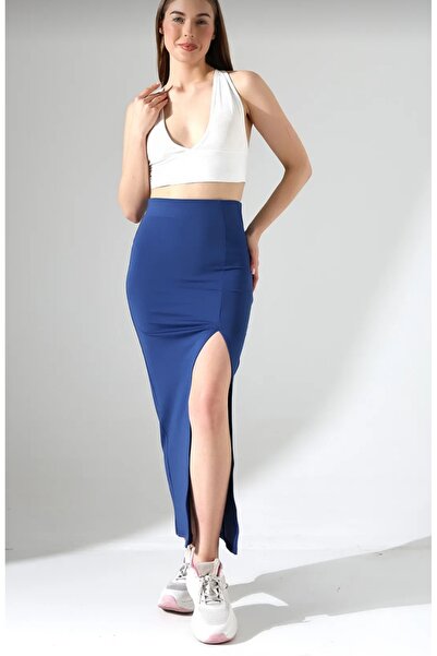 Moda Tekcan Uzun Yırtmaçlı Büyük Beden Etek