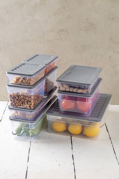 NY HOME Set of 9 - Gray Storage Container, Suitable for Microwave and Freeze