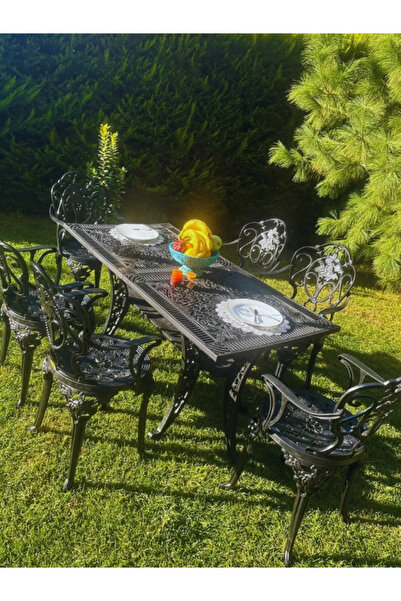 IVF Isparta Model Ferforje Görünümlü Plastik Dikdörtgen Masa Sandalye Takım B...