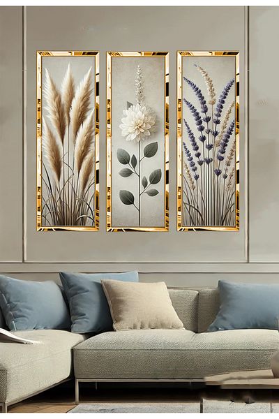 YOKTAYOK Set de 3 picturi verticale din bumbac cu cadru din plexiglas