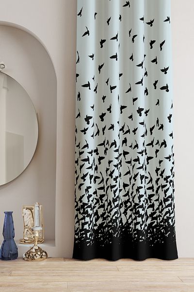 AYSHOME Ays Home - Cortina de fundal fără pliuri cu model de pasăre neagră albastră (135x260 cm)