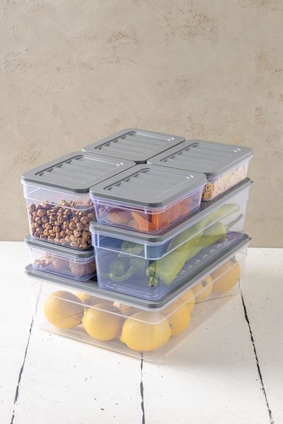 NY HOME Set of 7 - New Freshbox Gray Storage Container, Suitable for Microwave and Freeze