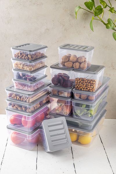 NY HOME New Freshbox Set of 18 - Gray Storage Container Suitable for Microwave and Freeze