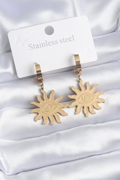 Clariss 316L Steel Gold Color Sun Model Eye Engraved Women's Earrings