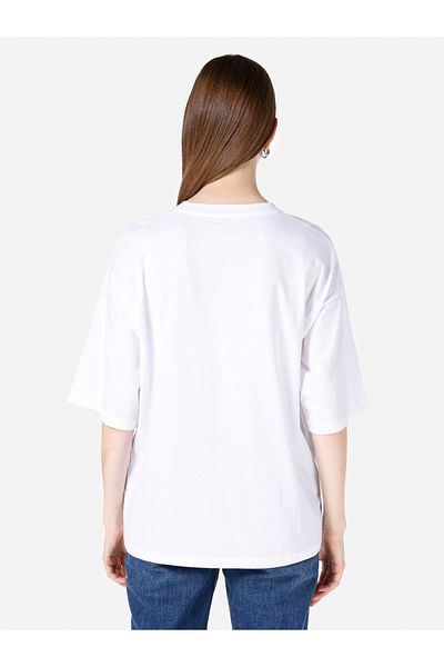 Colin's Tricou alb cu mânecă scurtă pentru femei, cu decolteu rotund, cu potrivire confortabilă