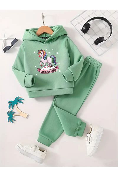 MODA Girl'S, Unicorn Patterned Tracksuit Set, Cotton, Quality, Special and Domestic Production