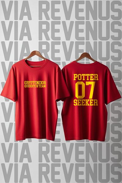 Vordevia Gryffindor Quidditch Team Potter - Front and Back Printed Wide T-Shirt