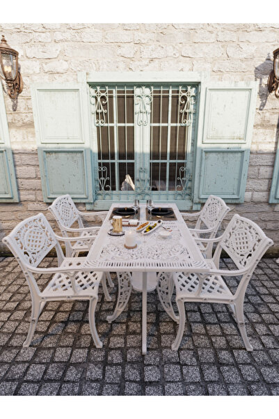 IVF Cunda Model Ferforje Görünümlü Plastik Dikdörtgen 4'lü Masa Sandalye Takı...