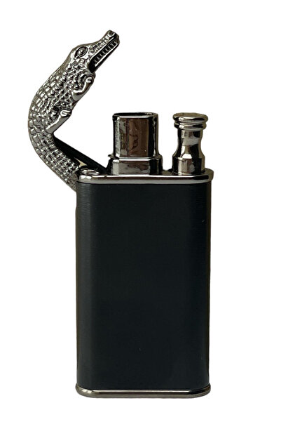 İŞTE BU Kişiye Özel İsimli Timsah Yılan Başlı Çift Yanmalı Gazlı Siyah Çakmak Atatürk İmza Baskılı