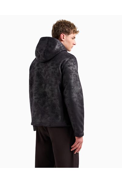 EA7 Men's Antique Patterned Wool Inside Hooded Black Jacket 6Dpba5 Pn54Z-1200