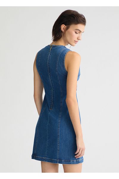 Liu Jo Women Dark Fit Sleeveless V Neck Mini Blue Dress Ua5086D4925-78813