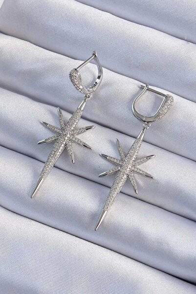 Clariss أقراط نسائية بتصميم نجمة القطب مطلية بحجر الزركون باللون الفضي