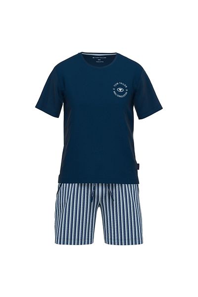 Tom Tailor Herren Schlafanzug - kurz, Rundhals, Streifen, Pyjama, Baumwolle