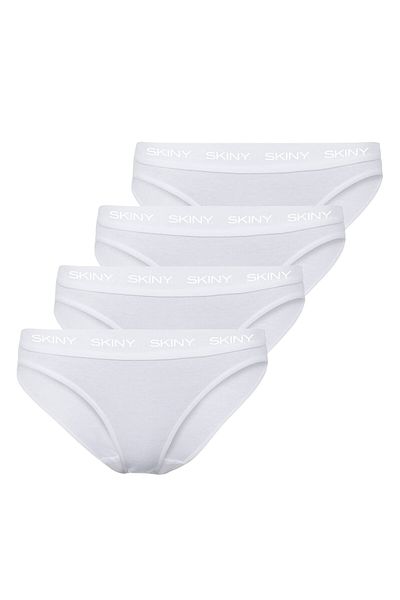 Skiny Damen Rio Slip, 4er Pack - Unterwäsche, Unterhose, Baumwolle, Logobund, Feinripp, einfarbig