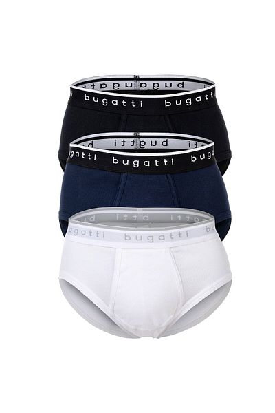 BUGATTI Herren Slips, 3er Pack - Feinripp, Eingriff, Baumwolle, einfarbig