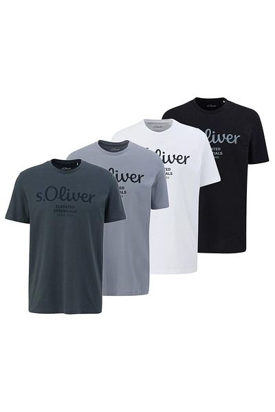 s.Oliver Herren T-Shirt, 4er Pack - Basic, Logoprint, Rundhals, Baumwolle