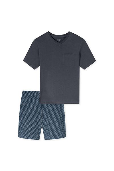 Schiesser Herren Schlafanzug Set - kurz, V-Ausschnitt, Baumwolle