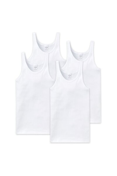 Schiesser Herren Unterhemd 4er Pack - ärmellos, Cotton Essentials, Feinripp