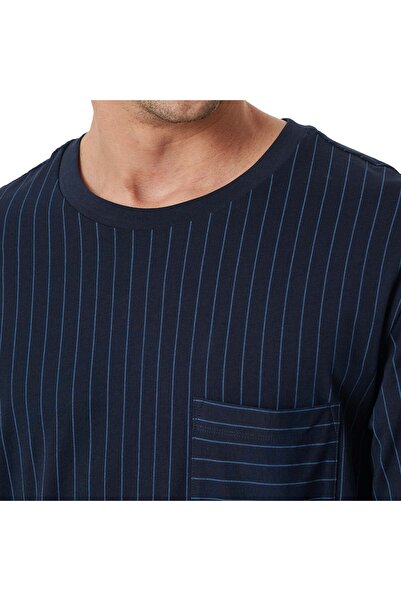 Schiesser Herren Schlafanzug, lang - Comfort Essentials, Baumwolle, Rundhals