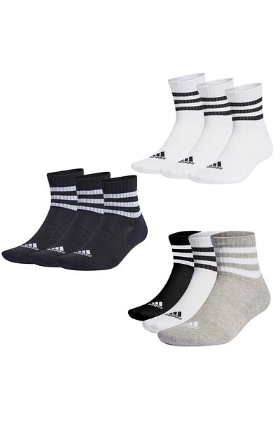 adidas Unisex Quartersocken, 3er Pack - 3-Stripes Cushioned Sportswear Mid-Cut Socks, Logo, Streifen