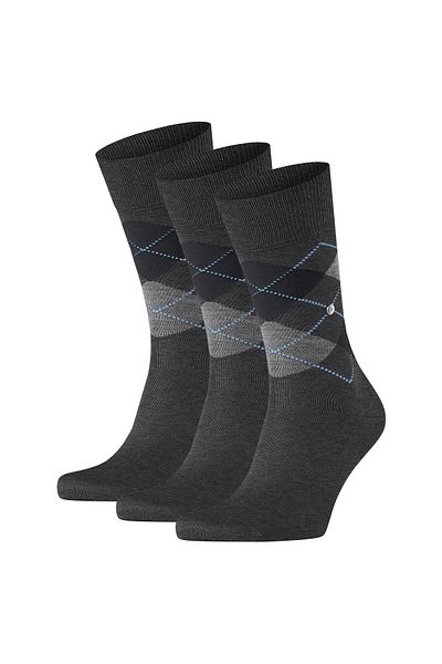 Burlington Herren Socken 3er Pack - Manchester, Rautenmuster, Bio-Baumwolle