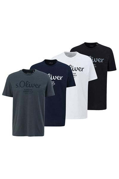 s.Oliver Herren T-Shirt, 4er Pack - Basic, Logoprint, Rundhals, Baumwolle