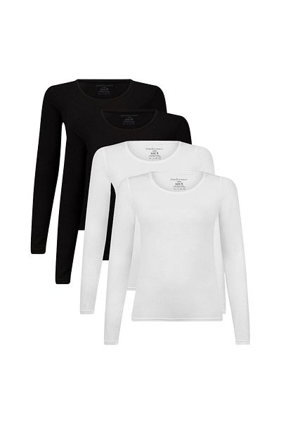 Bamboo Basics Damen T-Shirt, 4er Pack - LARA Longsleeve, Unterhemd, Rundhals, uni