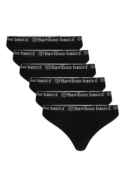 Bamboo Basics Damen String EMMA, 6er Pack - Logo-Bund, atmungsaktiv, Single Jersey