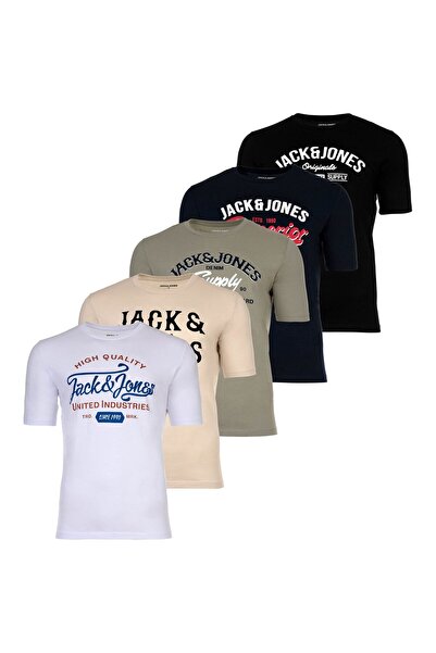 Jack & Jones JACK&JONES Herren T-Shirt, 5er Pack - JJLEOGRA TEE CREW NECK, Ku...