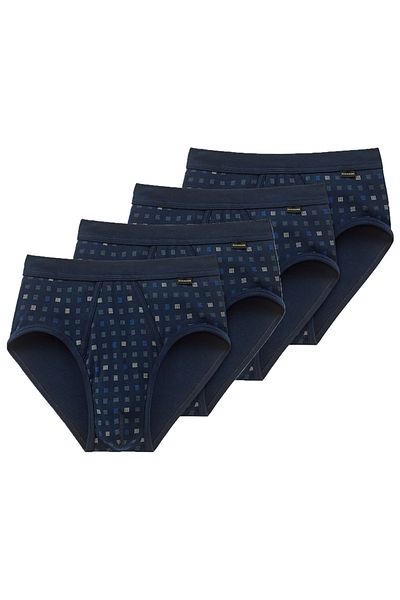 Schiesser Herren Slip 4 PACK - Sportslip, Essentials Feinripp, Karo-Print, S-XXL