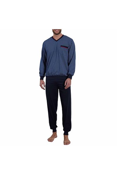 Götzburg GÖTZBURG Herren Schlafanzug lang - Pyjama V-Ausschnitt, Pure Cotton