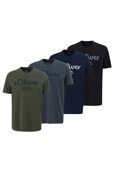 s.Oliver Herren T-Shirt, 4er Pack - Basic, Logoprint, Rundhals, Baumwolle