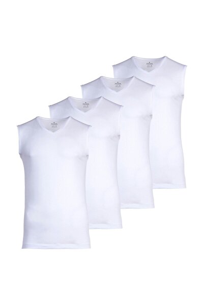 Ragman Herren Unterhemden, 4er Pack - Shirt, Baumwolle, V-Ausschnitt, einfarbig