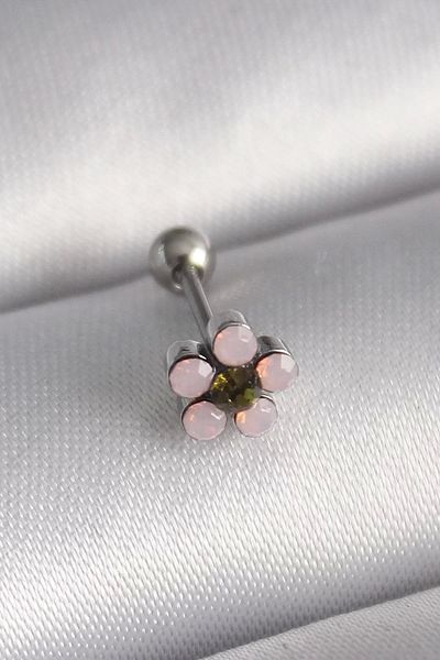 Clariss 316L Steel Silver Color Zircon Stone Flower Tragus Piercing