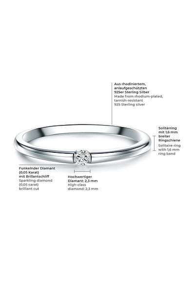 Trilani Diamantring Yüzük Sterling Silber Diamant weiß