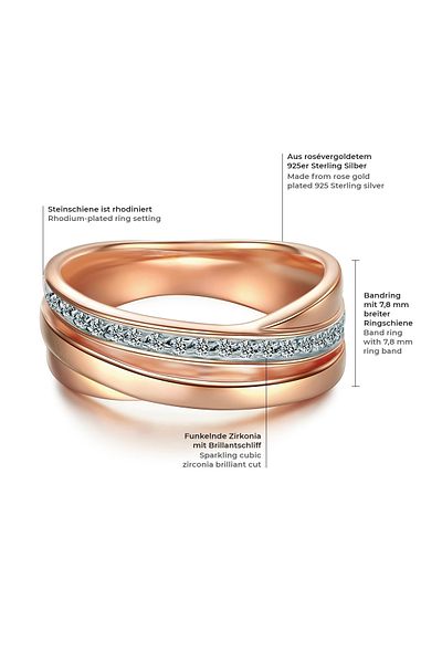 Trilani Silberring Yüzük Sterling Silber rosegold Zirkonya weiß
