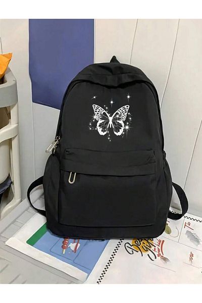 Denik Μαύρο εμπριμέ σακίδιο πλάτης Laptop - για σχολείο, μάθημα, κάμπινγκ, ταξίδια και καθημερινή χρήση