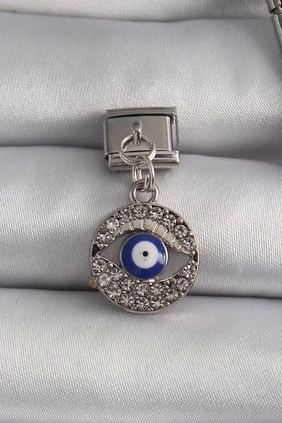 Clariss 316L Steel Silver Color Hanging Zircon Stone Eye Model Evil Eye Bead Detail Nomination Charm