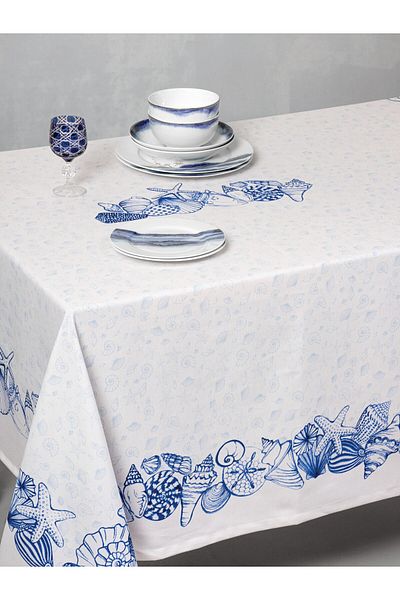 Cotton Box Față de masă imprimată cu panouri Albastru Cowry