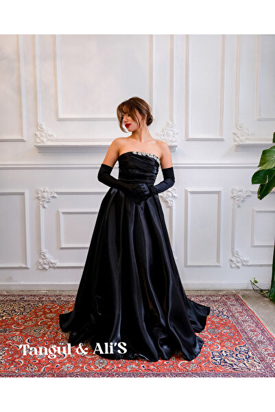 Tangül&Ali'S Moda Evi Taş Detaylı Siyah Lizbon Maxi Elbise