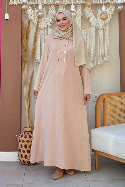 Bym Fashion Φόρεμα με κουμπιά σε χρώμα πέτρας 3928