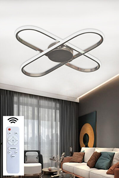 FUZON 3 Renk Plafonyer Kumandalı Krom Kasa Led Avize Modern Elips Ledli Avize